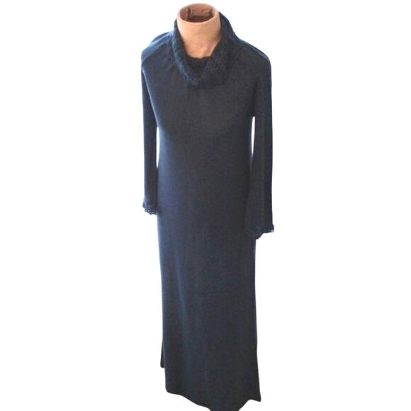 DIOR Maxi Knit Dress Sz S BLUE Turtleneck Luxe Bodycon Lounge Crochet RARE VNTG - Picture 16 of 16